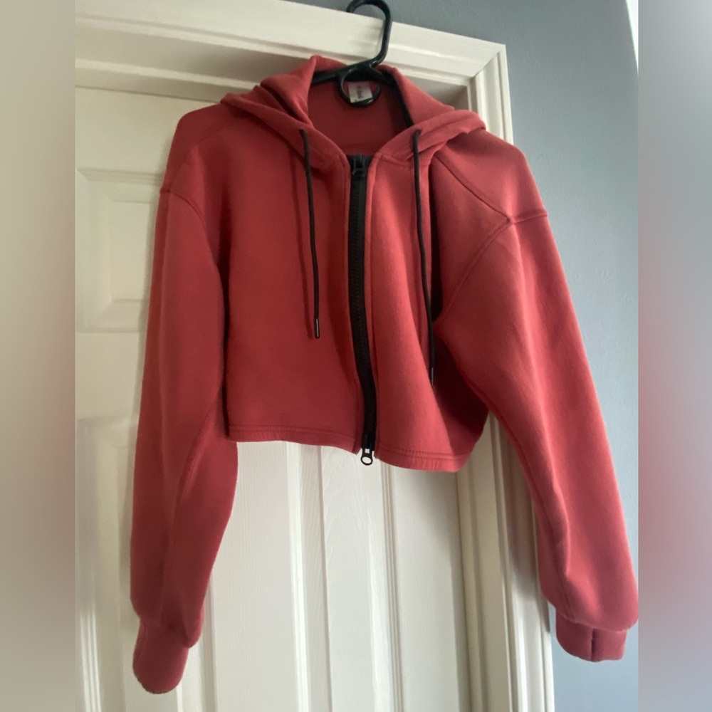 Altar'd State Brand - Burnt Orange Cropped Hoodie Zip Up Jacket